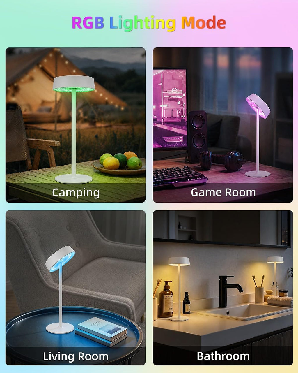 Cordless Lamp, Rechargeable Table Lamp, Battery Operated, RGB Dimmable Touch Control, 3 Color Temperatures, LED Memory Function, Portable…