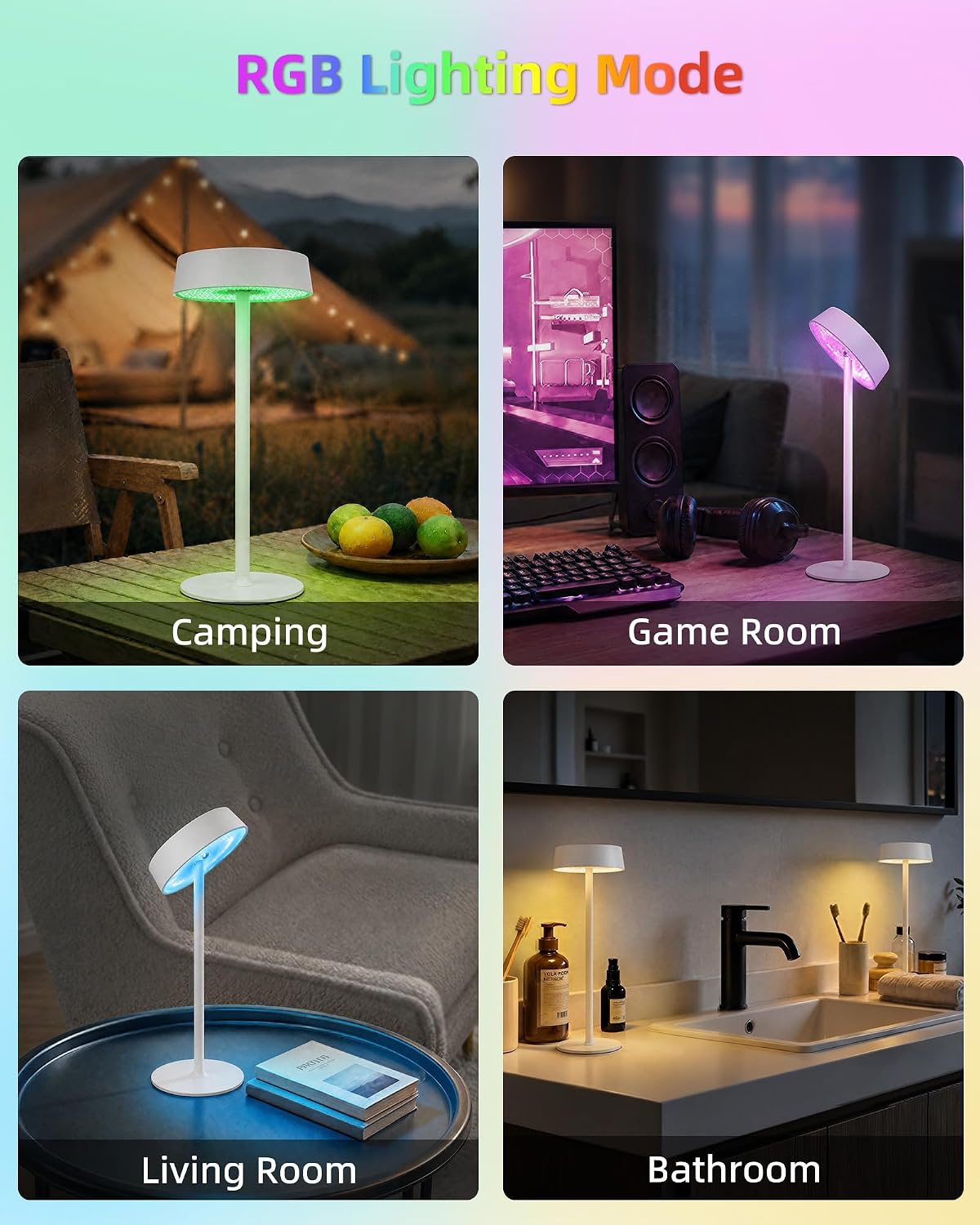 Cordless Lamp, Rechargeable Table Lamp, Battery Operated, RGB Dimmable Touch Control, 3 Color Temperatures, LED Memory Function, Portable…