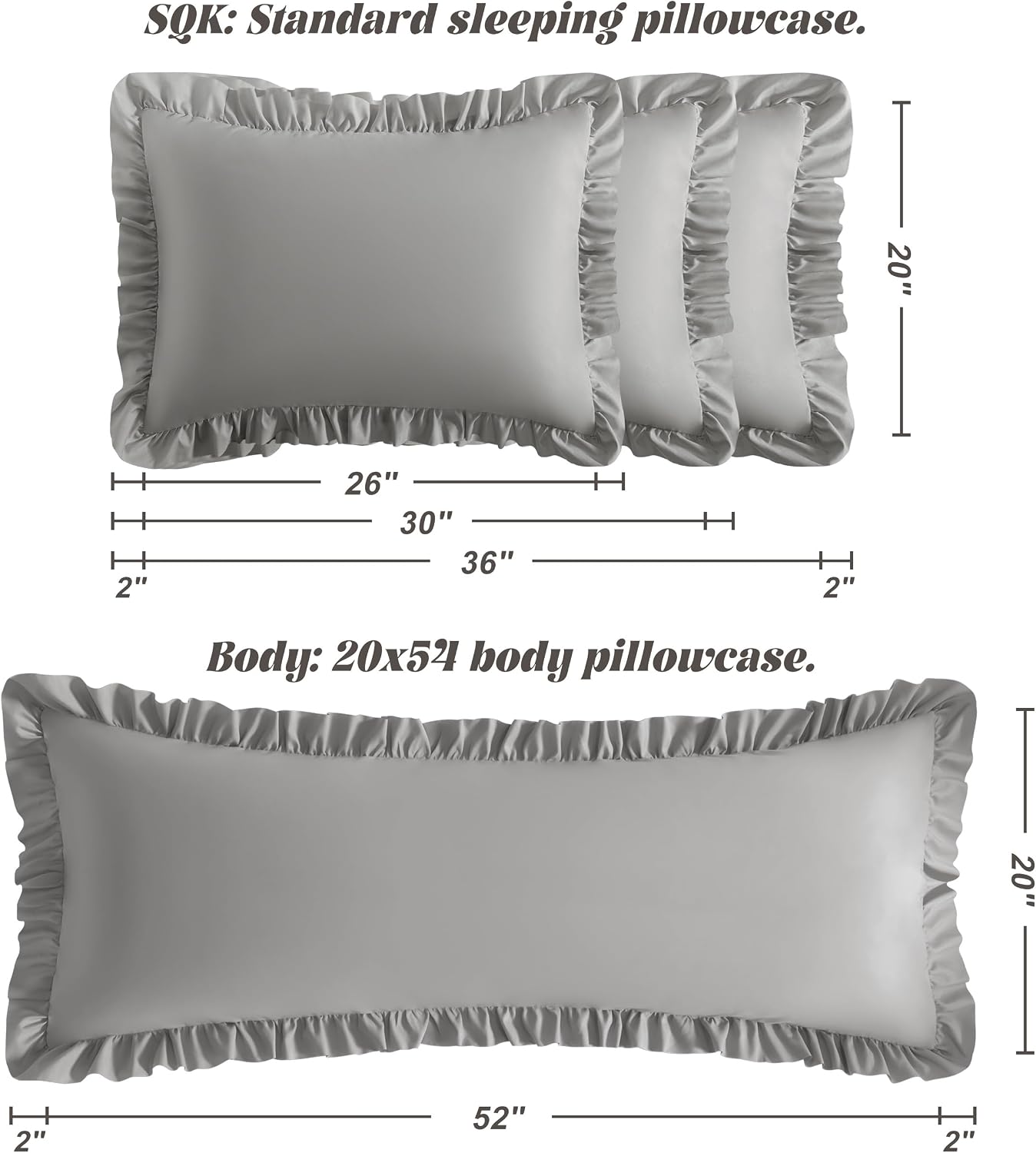 Bedsum Ruffled Pillow Shams Queen 20x30 Set of 2, Brushed Microfiber Pillowcases with Envelope Closure, Soft Wrinkle-Resistant, Smoke Grey…