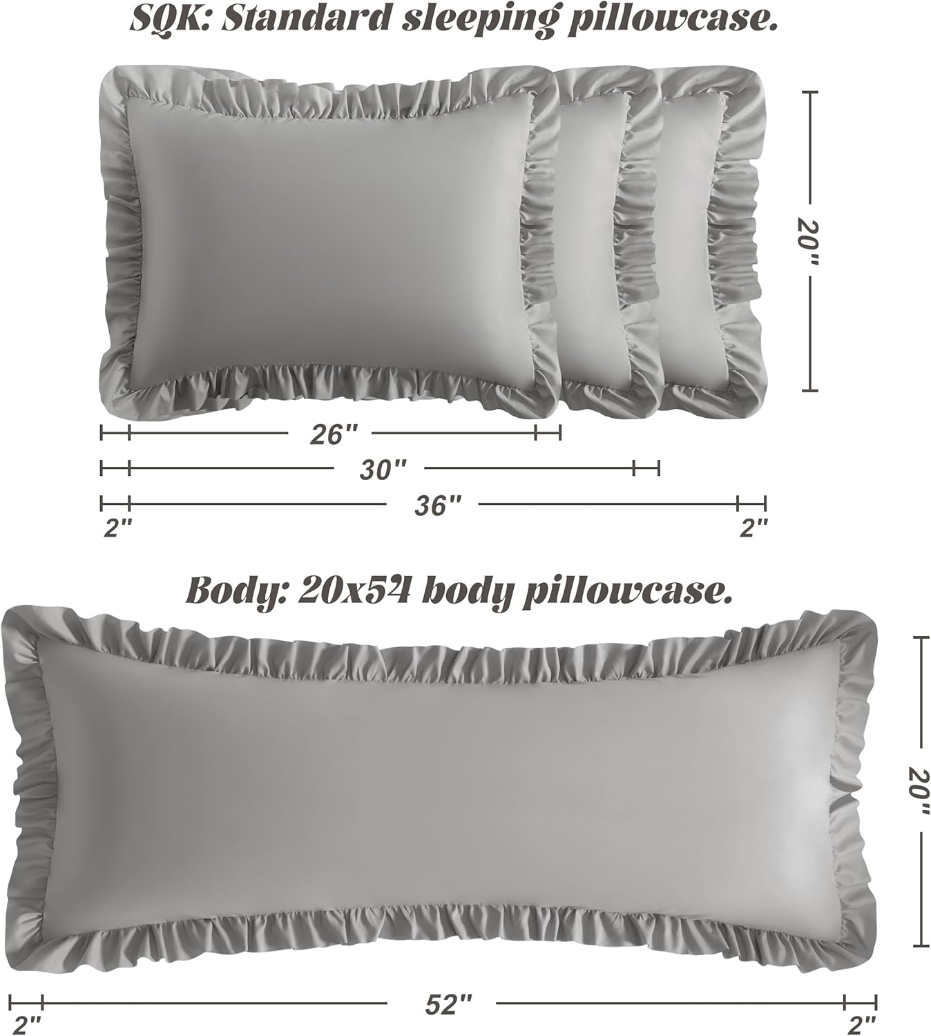 Bedsum Ruffled Pillow Shams Standard 20x26 Set of 2 Brushed Microfiber Pillowcases with Envelope Closure Soft Wrinkle-Resistant Smoke Grey…