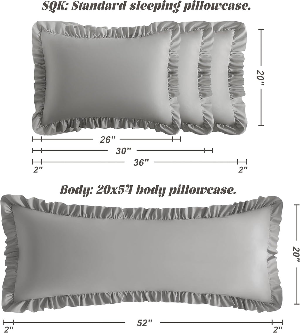 Bedsum Ruffled Body Pillowcase, 20x54 Inches, Brushed Microfiber with Envelope Closure, Soft Wrinkle-Resistant, Smoke Grey Grey