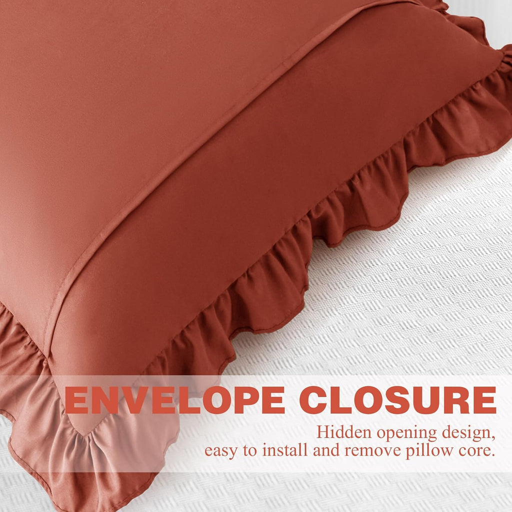 KKJIAF Ruffle Pillow Cases 24x24 Inches, Dusty Orange Square Ruffled Pillow Covers Set of 2, Microfiber Wrinkle Resistant Pillow Shams…