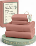 LaneLinen LANE LINEN 100% Organic Cotton Fully Elasticized King Sheet Set, Low Pilling Fade Resistant Machine Washable Naturally Cooling Ki…