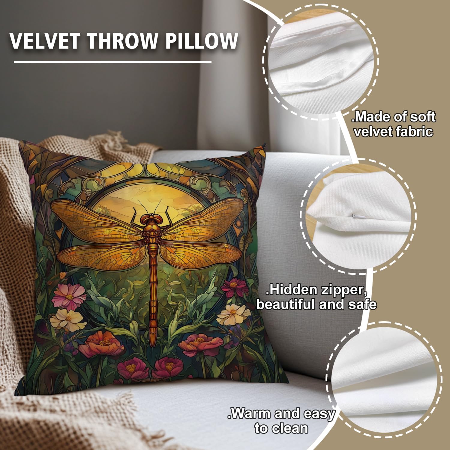 YOU FOUND ME William Morris Abstract Vintage Floral Dragonfly Design Throw Pillow Covers Home Decor, Retro Art Decor Pillowcase Cushion…