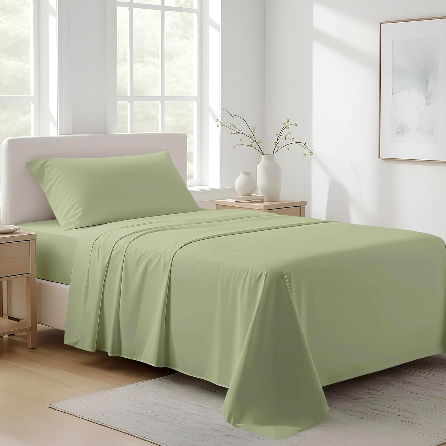 AshtonSheets 100% Organic Cotton Sheets Twin Size - 3 PC Organic Cotton Twin Size Percale Weave Sheet Set, Soft, Cooling, Crisp & Breathabl…