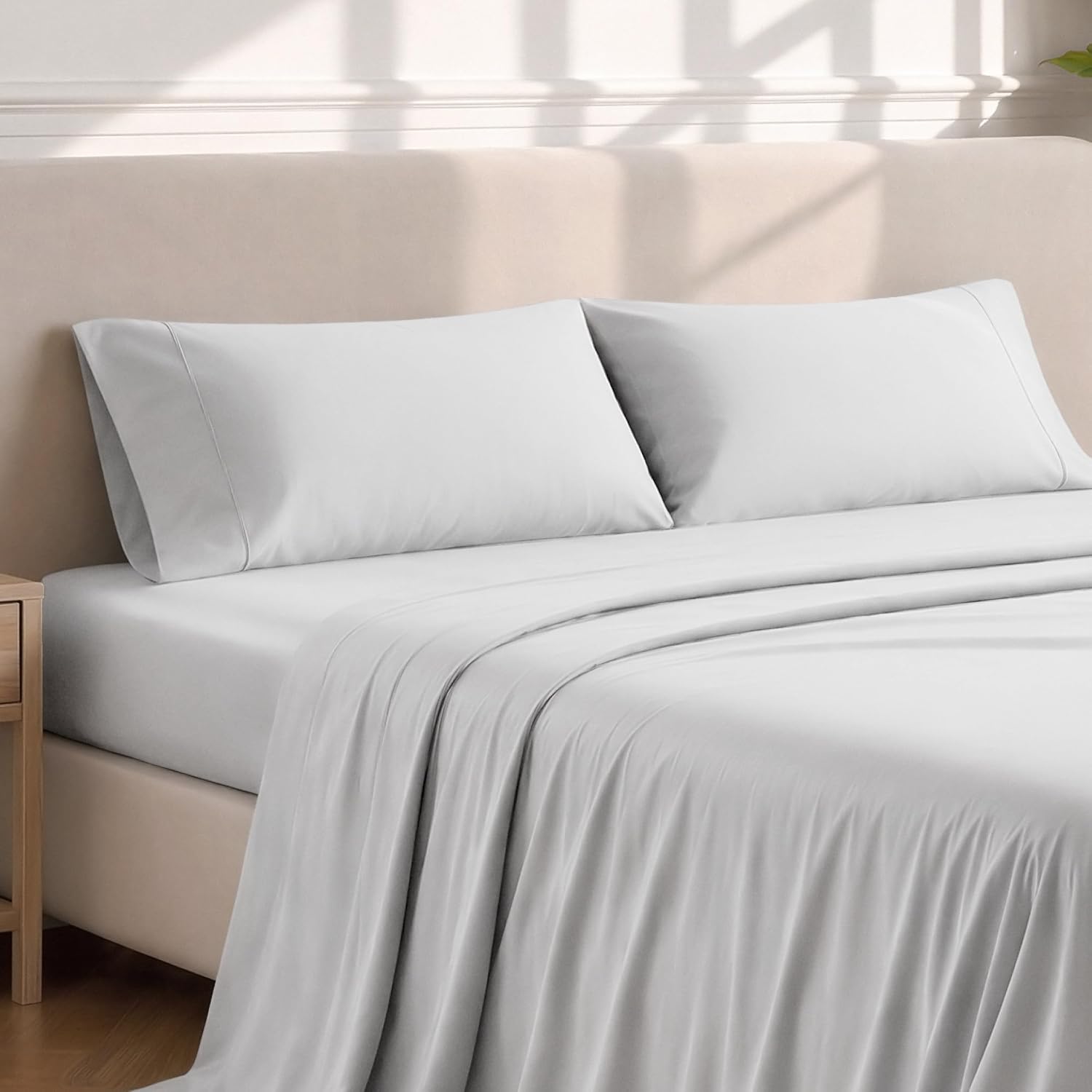 BareHome Bare Home Microfiber Pillow Cases - Standard/Queen Size Set of 2 - Cooling Pillowcases - Double Brushed - Light Grey Pillowcases 2…