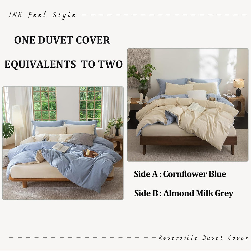Bdear 3 Pieces Reversible Duvet Cover Set King Size 104''W x 90''L, 100% Washed Cotton Duvet Cover with Zipper Closure Plus 2 Pillowcases,…