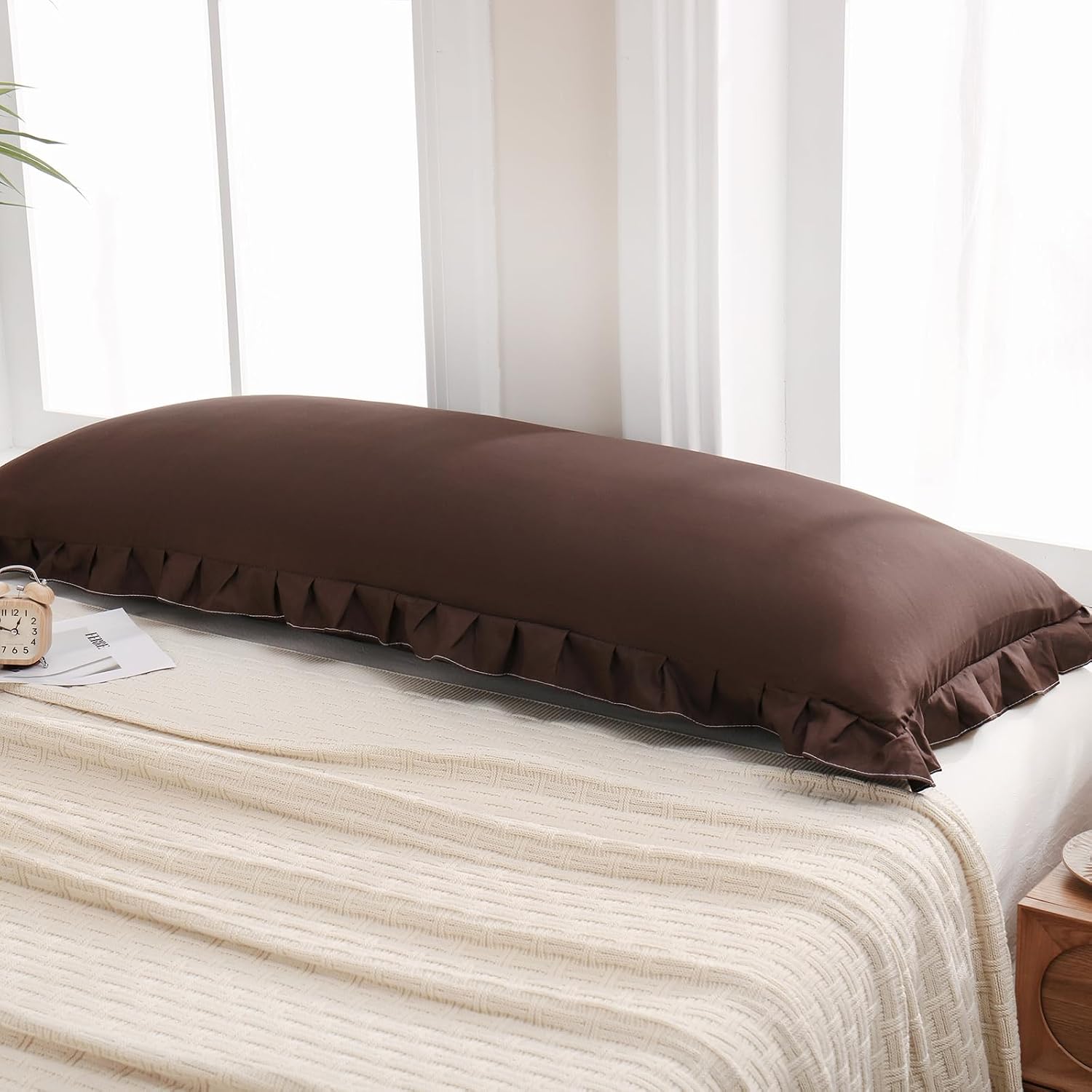 Merryword Dark Brown Body Pillow Cover 20x54inches Chocolate Long Pillowcase Ruffled Body Pillowcases Cute Pillowcase Pillow Sham (1 Body,…