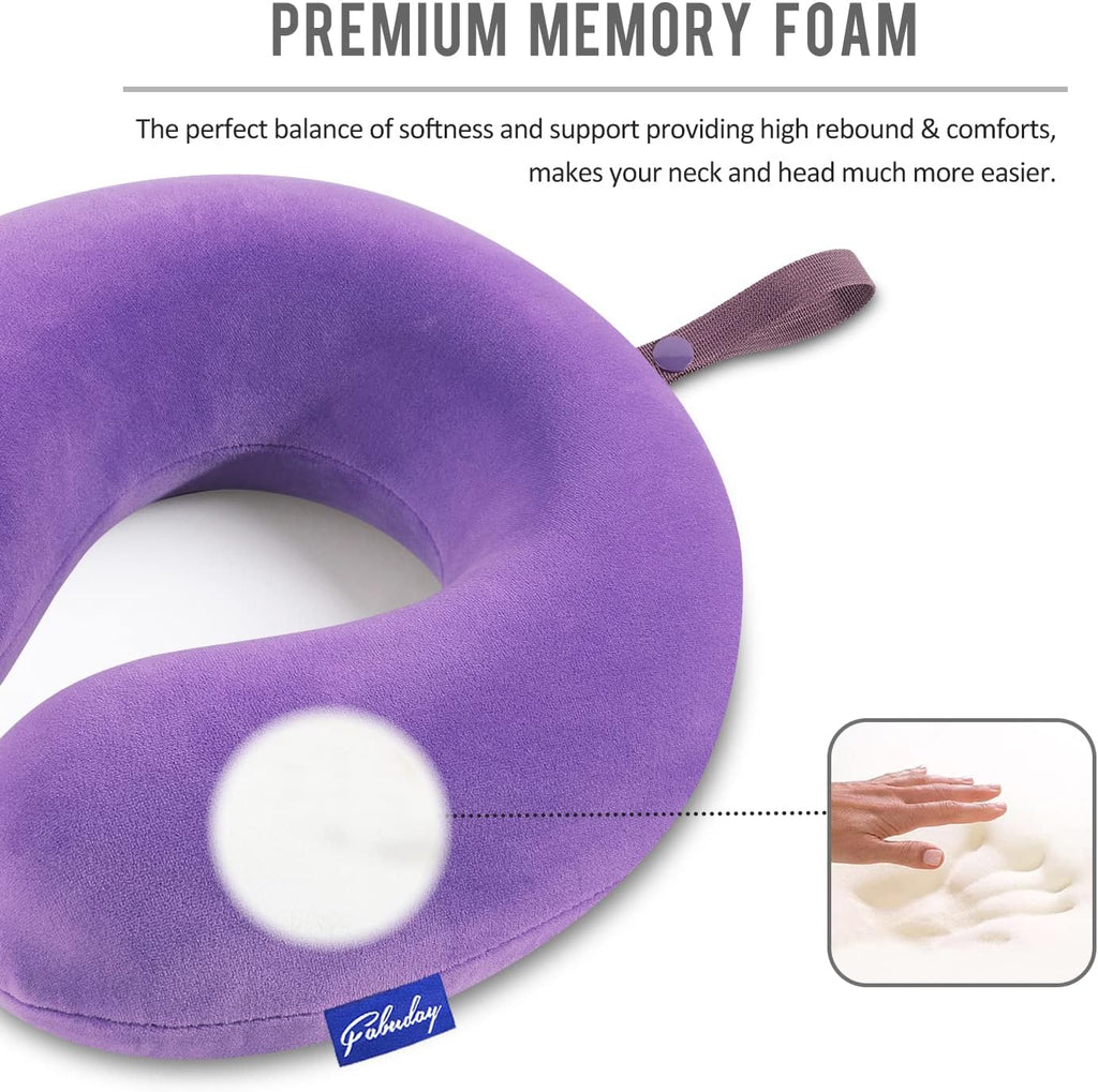Fabuday Neck Pillow for Travel Memory Foam - Airplane Pillows for Sleeping with Attachable Snap Strap Soft Washable Cover, Flight Pillow fo…