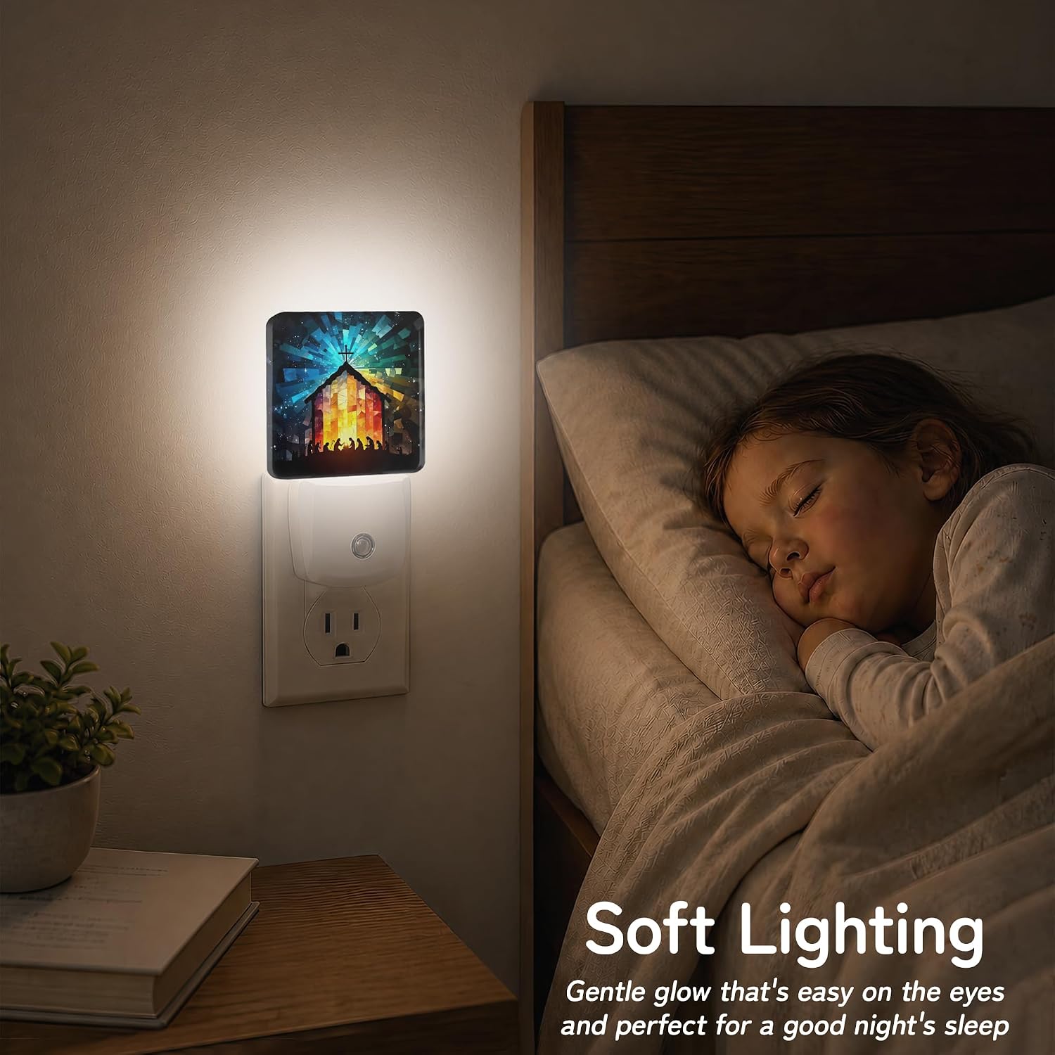 Nativity Stained Glass Night Lights Plug into Wall, Night Light with Dusk to Dawn Sensor for Bedroom Bathroom Kitchen Hallway Stairs…