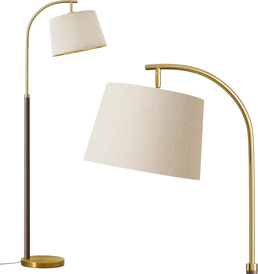 G-SAFAVA 63" Wood Floor Lamps for Living Room with Foot Switch Arc Tall Standing Lamp for Bedroom Mid Century Modern Corner Gold Floor…
