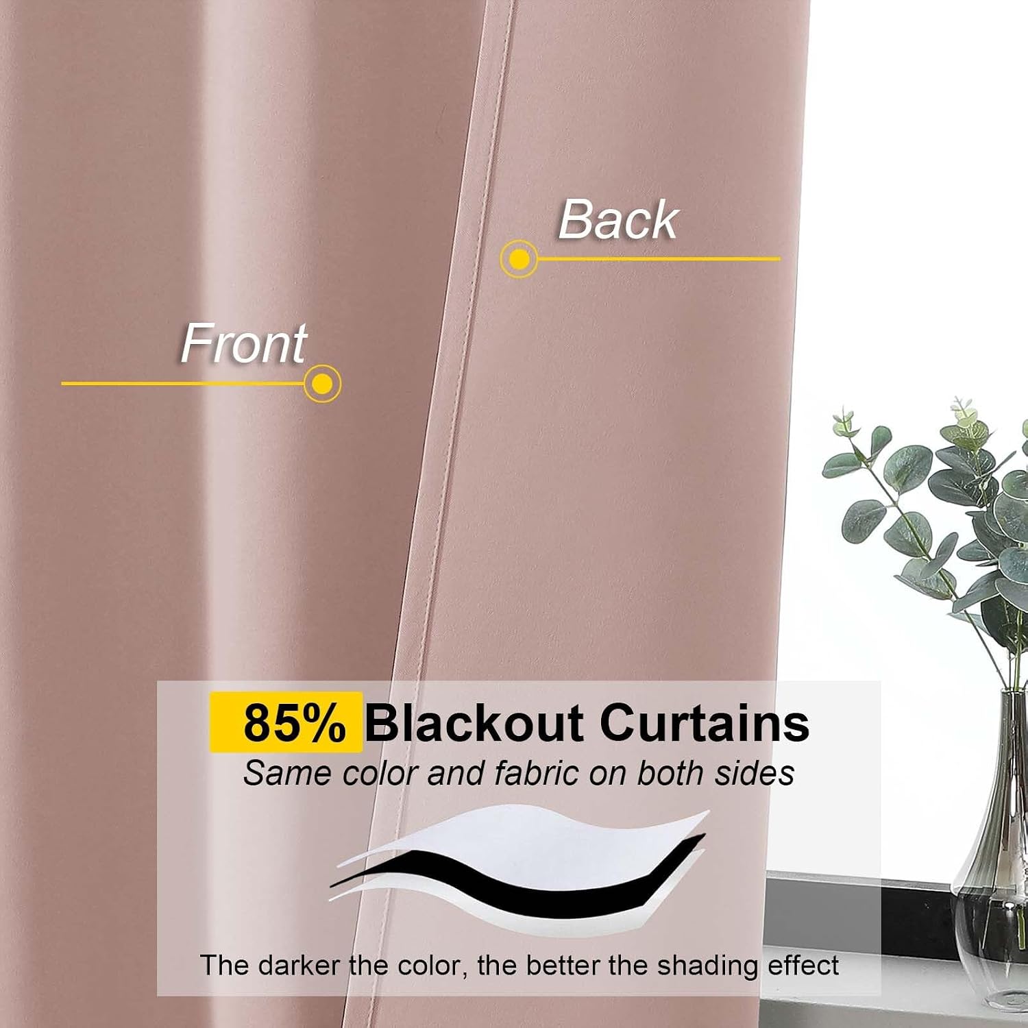 WelvetBLK Blush Room Darkening Curtains for Bedroom Living Room 45 Inch Length 2 Panels Set, Soft Solid Thermal Insulated Rod Pocket Short…