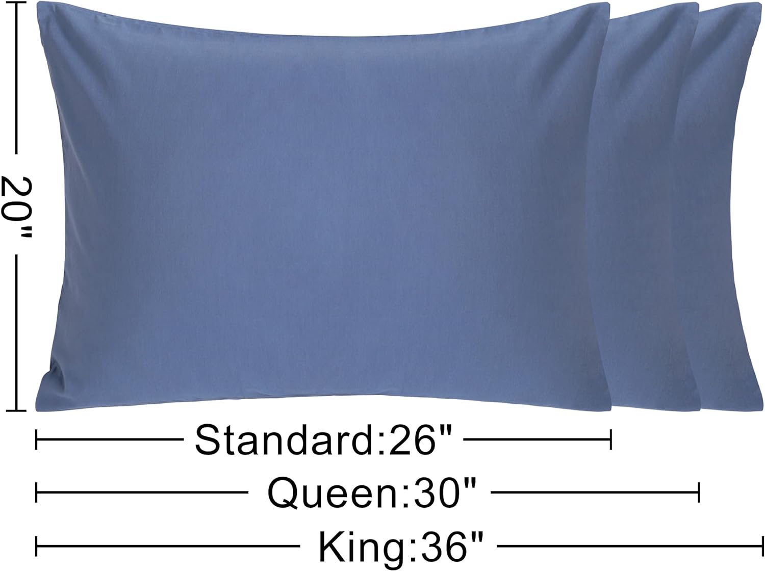 Ntbay Standard Cotton Pillowcases - Envelope Closure 20x26 Pillowcases Set of 2, Breathable and Soft Bed Pillow Cases, Denim Blue Cotton Bl…