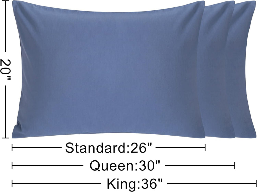 Ntbay King Cotton Pillowcases - Envelope Closure 20x36 Pillowcases Set of 2, Breathable and Soft Bed Pillow Cases, Denim Blue Cotton Blue