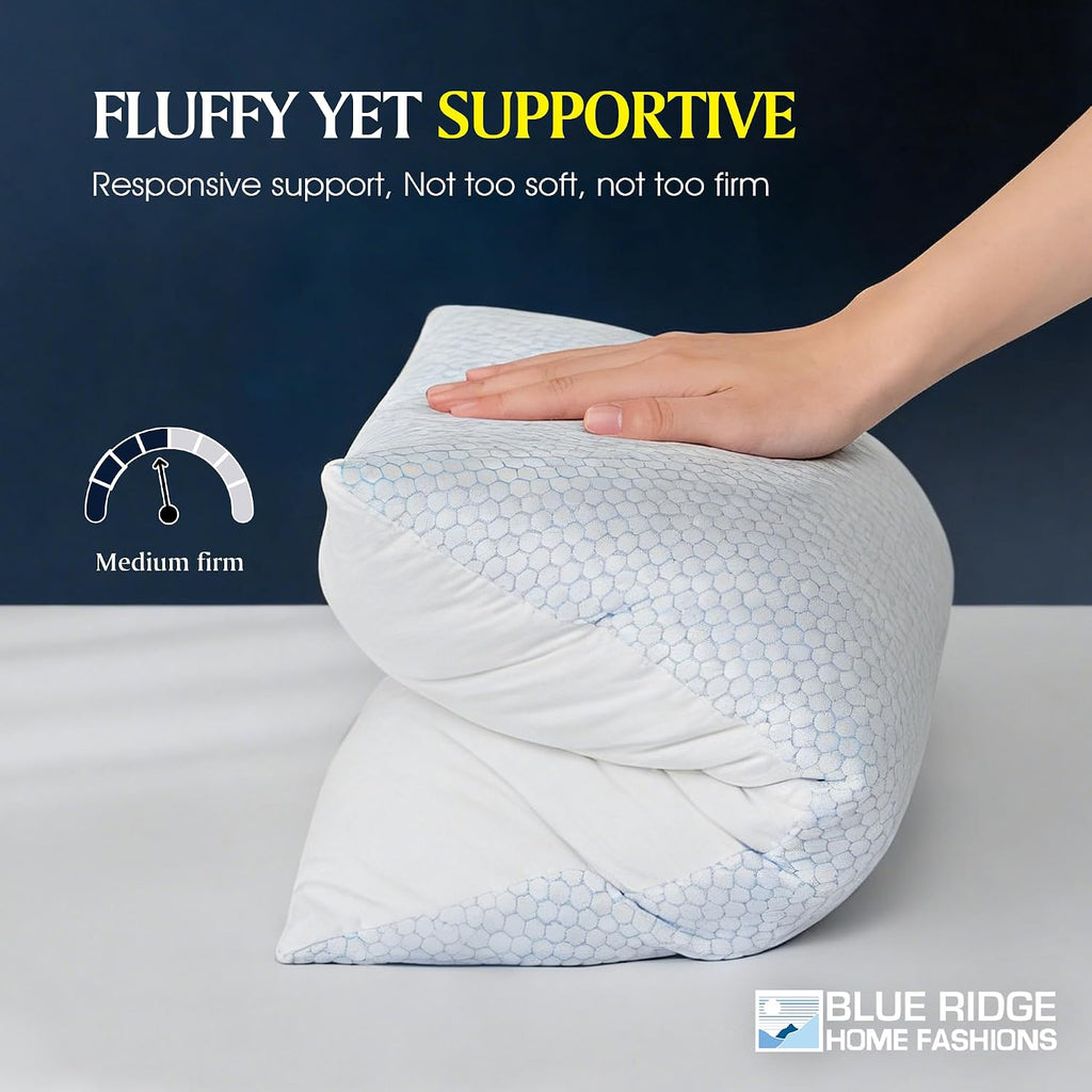 Blue Ridge Home Fashions Cooling Pillows Queen Size Set of 2, Dual-Sided Cooling & Breathable Cotton Design, Down Alternative Pillows for…