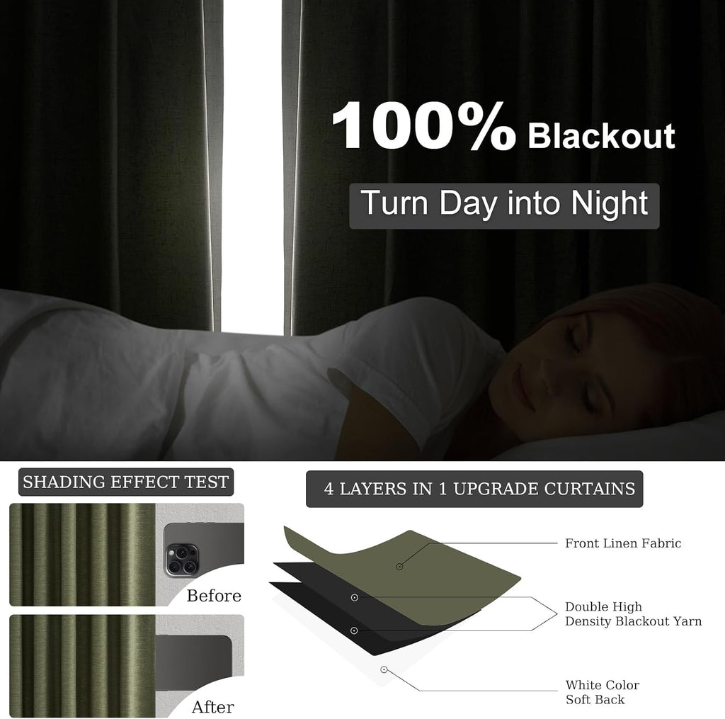 Topfinel 94 Inches Long Flax Custom Blackout Linen Curtains, Viral Pinch Pleated Noise Cancelling Curtains with Pin Hooks for Traverse, Oli…