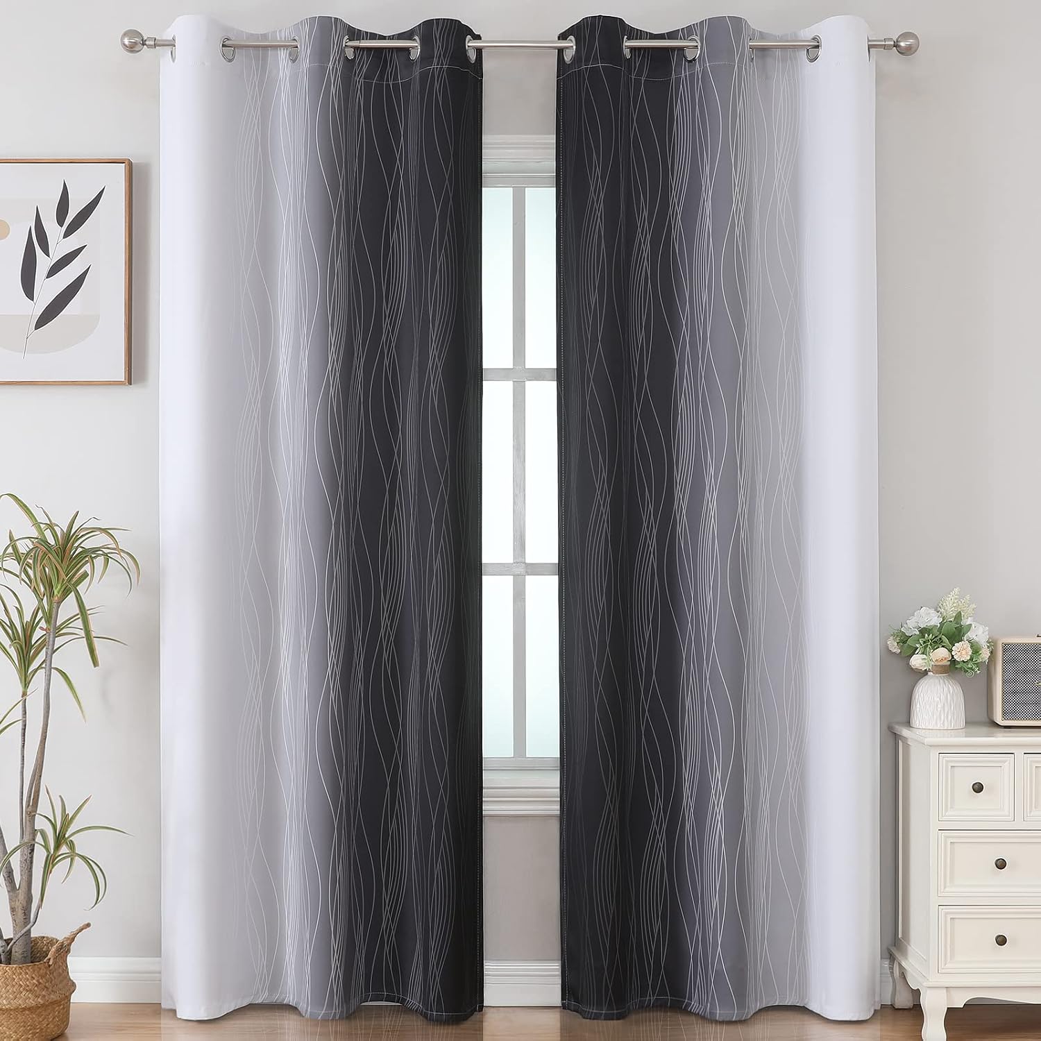 Estelartextiler Estelar Textiler Thermal Insulated Blackout Curtains for Living Room, Ombre Black and Greyish White Blackout Drapes, Gradie…