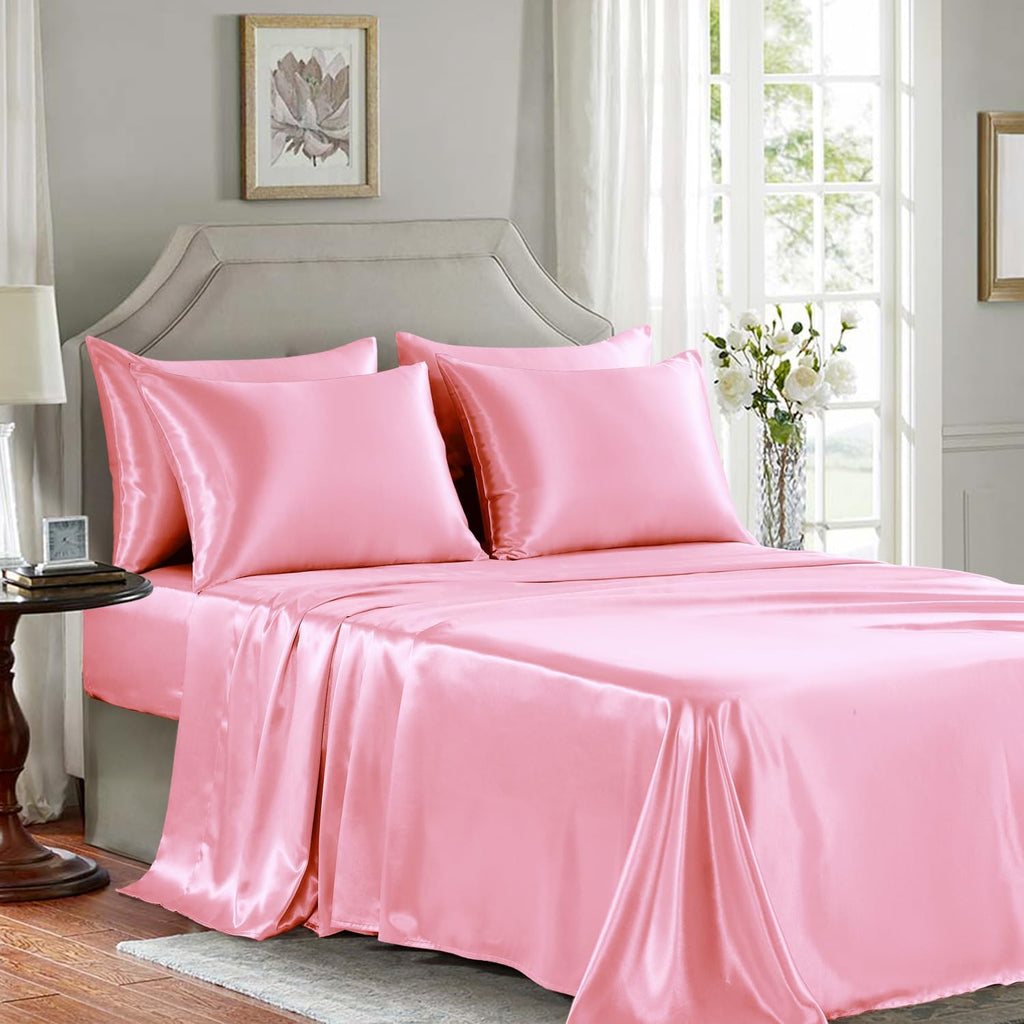 Golal Satin Sheets Full Size - 6 Pieces Luxury Silky Soft Bed Sheets, Wrinkle-Free Light Pink Satin Silk Sheet Set with 1 Deep Pocket Fitte…