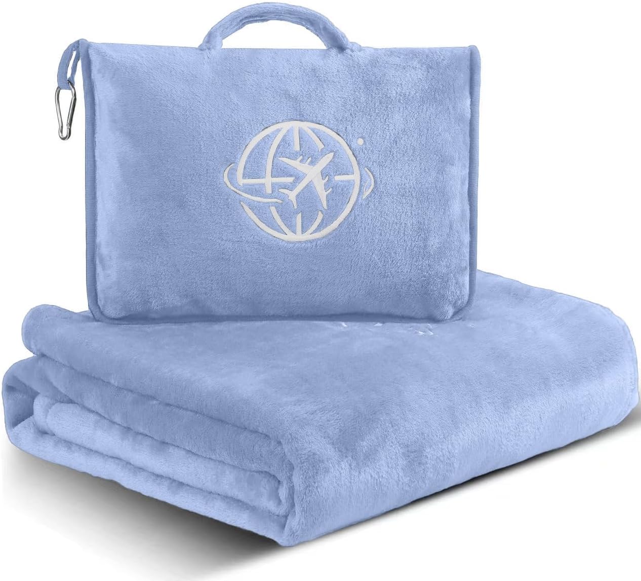 2-in-1 Travel Blanket and Pillow – Lightweight, Compact, Ultra Soft, Machine Washable – Handle, Luggage Sleeve, Backpack Clip – for…