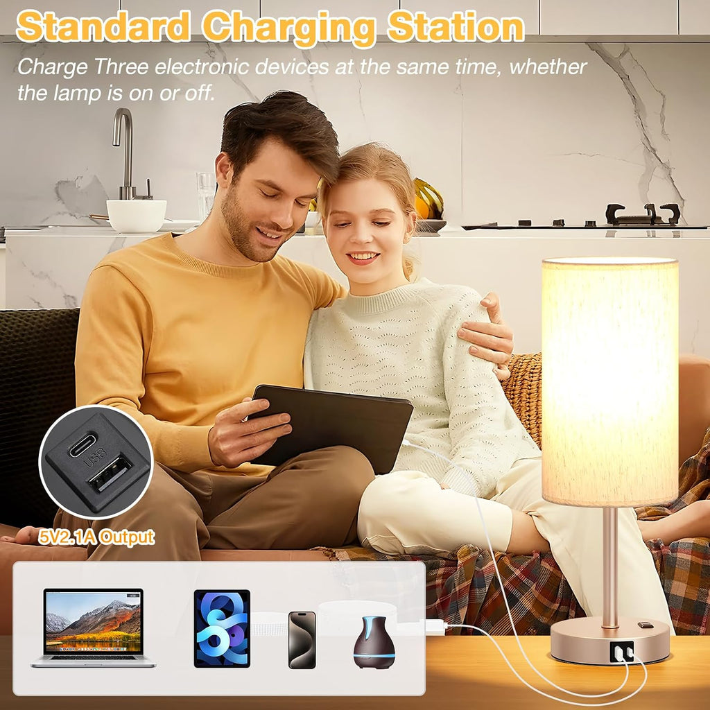 Dicoool Touch Bedside Table Lamp with USB - 3 Way Dimmable Lamp for Bedroom Nightstand, Desk Lamp with Charging Station for Dorm, Office…