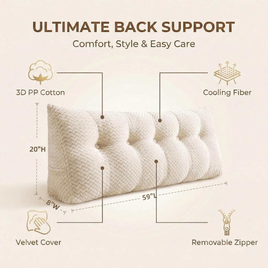Headboard Pillow Queen Size, Reading Pillow for Bed, Wave Pattern Wedge Pillow, Tufted Backrest Support, Headboard Substitute, Beige