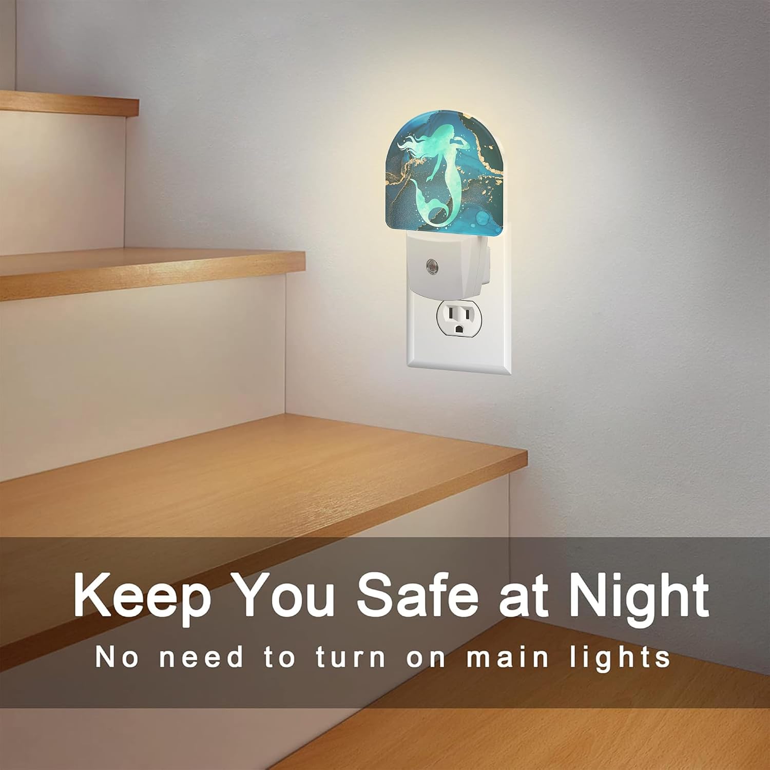Watercolor Turquoise Mermaid Night Light for Kids, Navy Blue Golden Marble Night Light Plug in with Dusk to Dawn Sensor,0.5w Energy Saving…