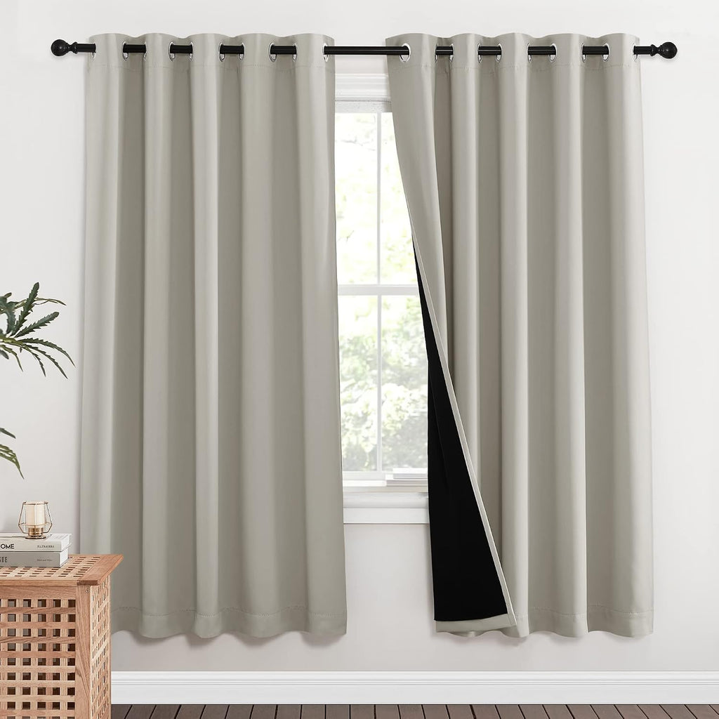 Nicetown 100% Blackout Window Curtain Panels, Full Light Blocking Drapes with Black Liner for Nursery, 72-inch Drop Thermal Insulated Drape…