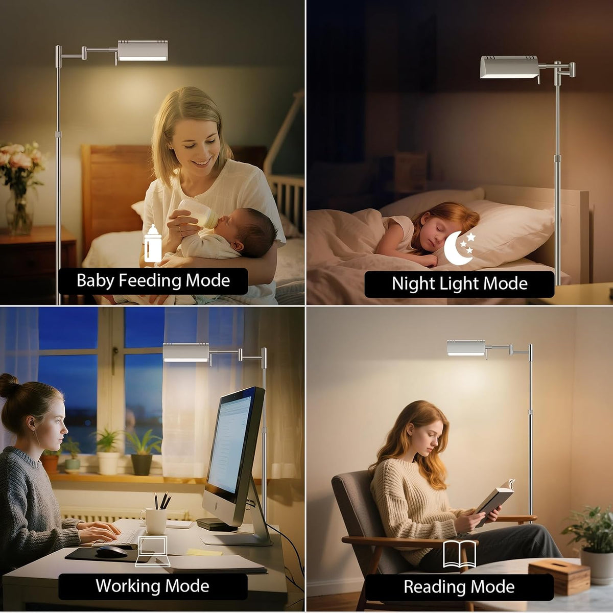 SUNMORY Dimmable LED Pharmacy Floor Lamp, 16W/1500LM Bright Reading Floor Lamp with Remote & Touch Control, 350°Swing Arm, Adjustable…
