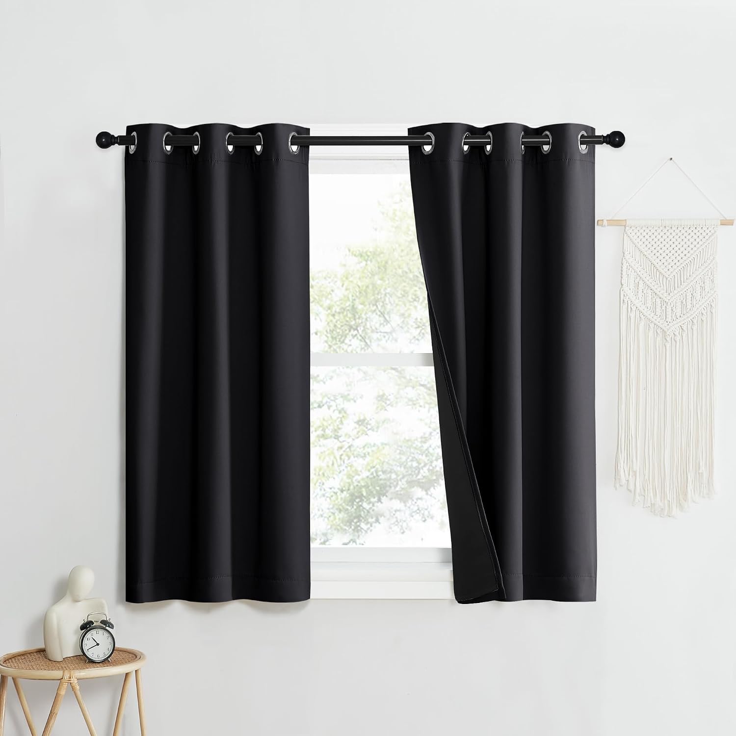 Nicetown Complete 100% Blackout Curtain Set, Black, 37" W by 50" L, Double Panels, Thermal Insulated & Energy Efficiency Window Draperies w…