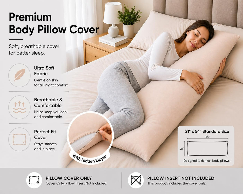 EVOLIVE Body Pillow Cover 21"x54", Ultra Soft Microfiber Pillowcase with Hidden Zipper, Breathable, Machine Washable, for Side Sleepers…