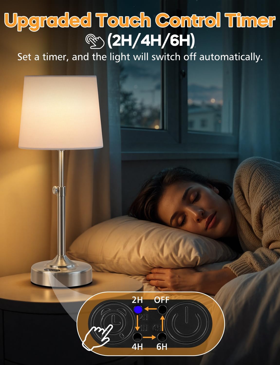 Height Adjustable Cordless Table Lamp with 2H/4H/6H Timer, Rechargeable Battery Operated Lamp Dimmable, Portable Battery Lamp for Camping…