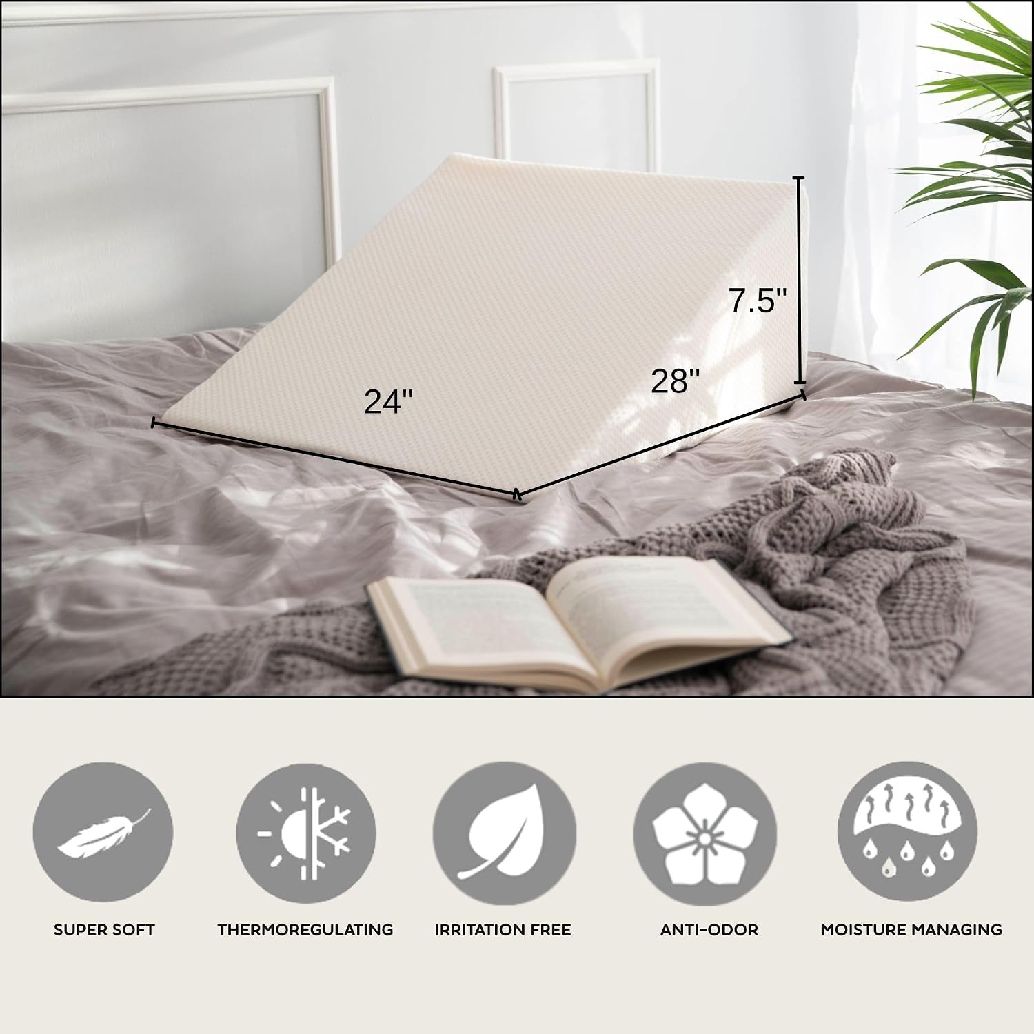PLANETOFBAMBOO Bamboo Viscose Top Layer Wedge Pillow Case Cover, Moisture-Wicking, Cooling and Breathable Wedge Pillow Cover with Zipper…