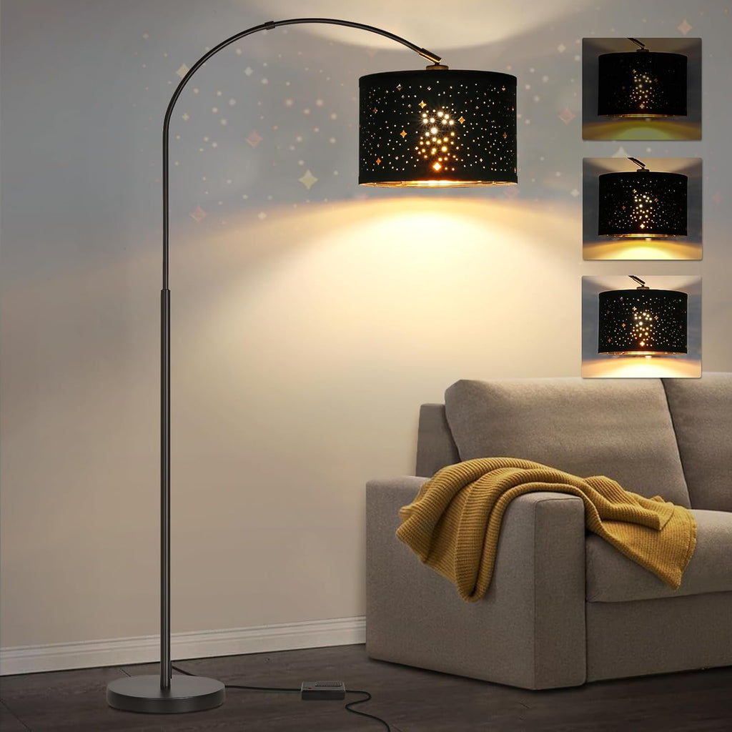 Dimmable Floor Lamp, Arc Floor Lamp for Living Room, Arched Tall Modern Standing Lamp with Adjustable Star Shade, Black Mid Century Light…