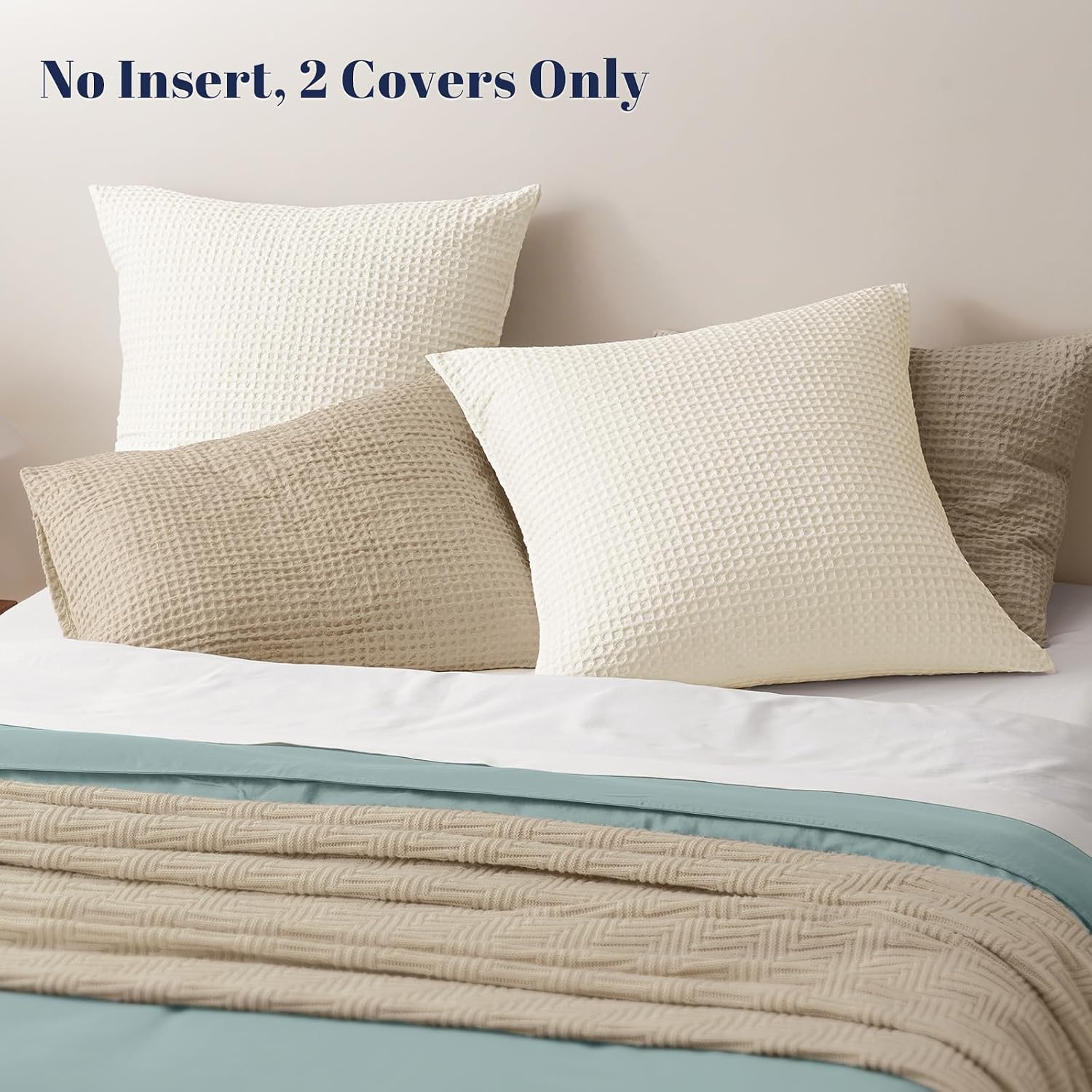 Phf Ultra Soft Waffle Weave Euro Shams Pillow Covers, No Filling, 2 Pack 26" x 26" Bed Cushion Covers, Breathable & Skin-Friendly Bed Pillo…