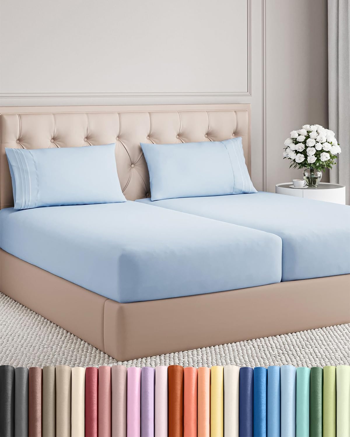 Split King Size 5 Piece Sheet Set - Comfy Breathable & Cooling Sheets - Hotel Luxury Bed Sheets for Women & Men - Deep Pockets, Easy-Fit…