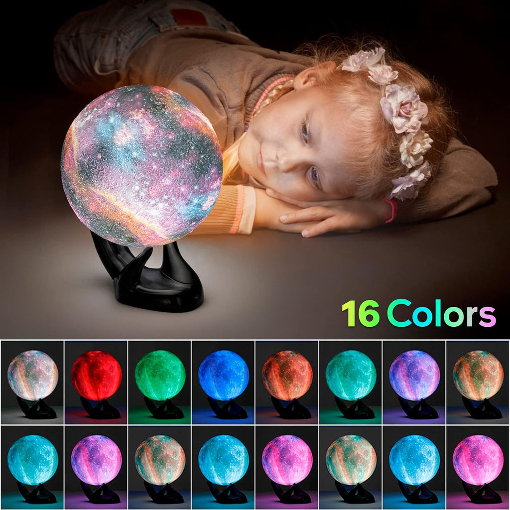 BRIGHTWORLD 7.1inch Galaxy Lamp 16 Colors Moon Lamp 3D Printing, Remote & Touch Control USB Rechargeable, Birthday Gifts for Women Room…