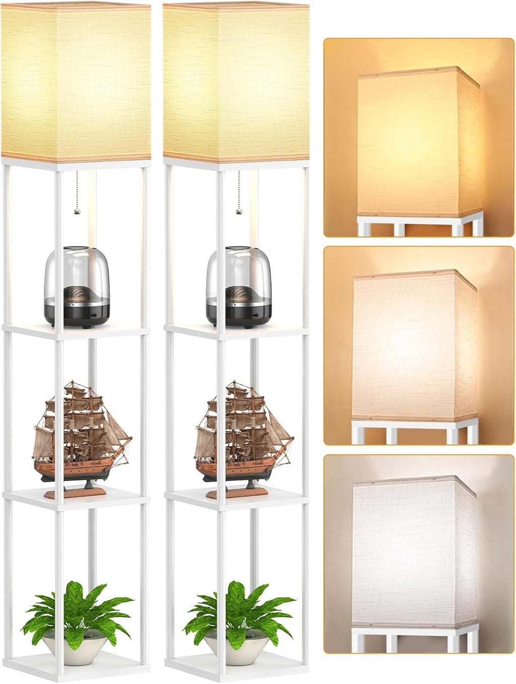 Floor Lamp with Shelves for Living Room 2 Pack, Shelf Floor Lamp with 3 CCT LED Bulb, Corner Display Standing Column Lamp Etagere…