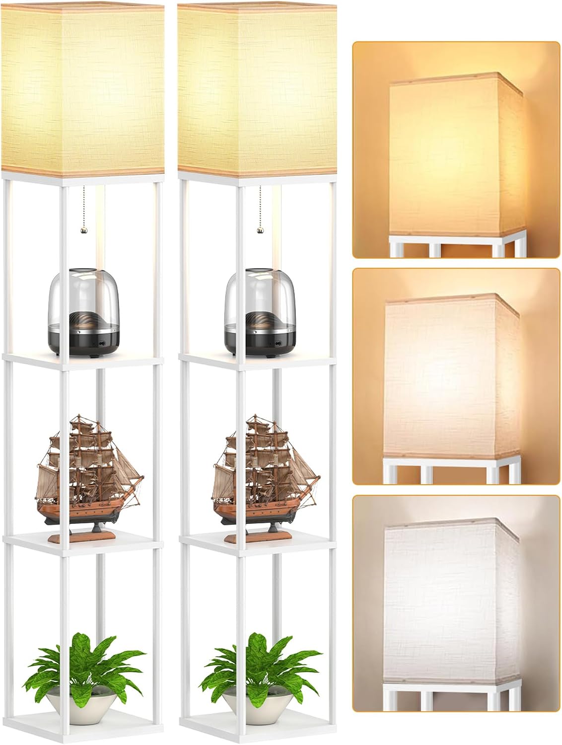 Floor Lamp with Shelves for Living Room 2 Pack, Shelf Floor Lamp with 3 CCT LED Bulb, Corner Display Standing Column Lamp Etagere…