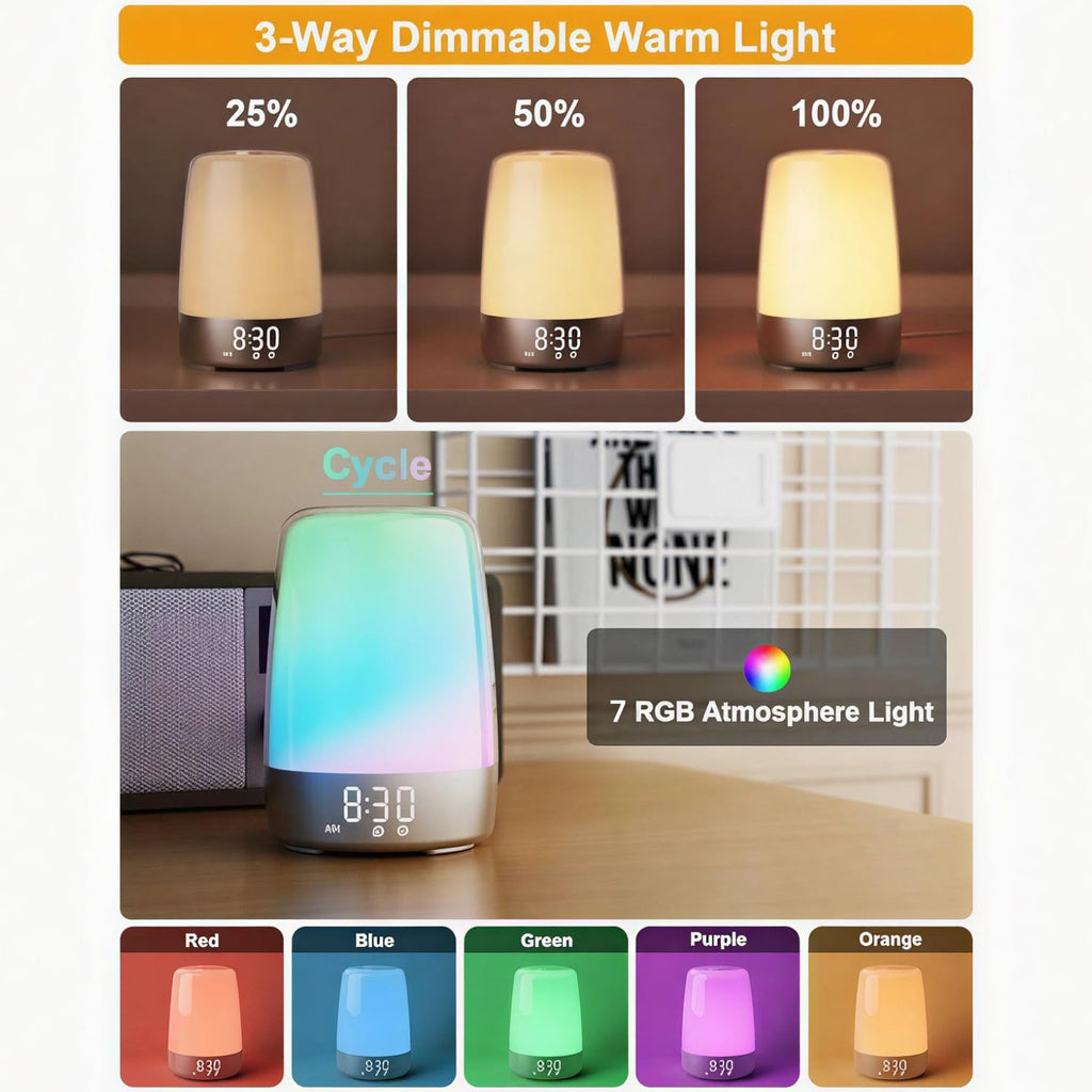 winshine Touch Wake Up Night Light with Sunrise Simulation Alarm Clock, 3 Ways Dimmable Warm White Bedside Lamp for Kid Bedrooms RGB Ambien…