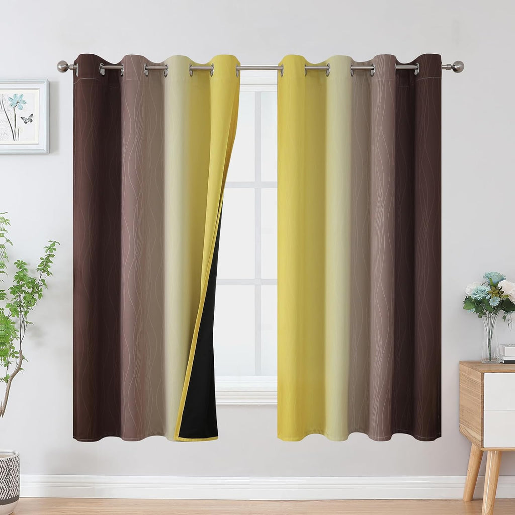 Estelartextiler Estelar Textiler Brown and Yellow Blackout Curtains for Kids Room, Full Room Darkening Grommet Ombre Curtains for Bedroom,…