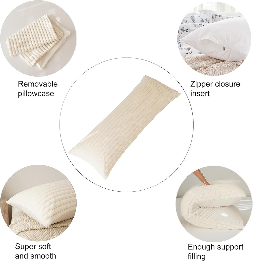 Memfydu Full Body Pillow with Fluffy Stripe Faux Fur Removable Cover, Long Bed Pillow Adult 20x54 Inches for Side Sleeper and Pregnancy, Be…