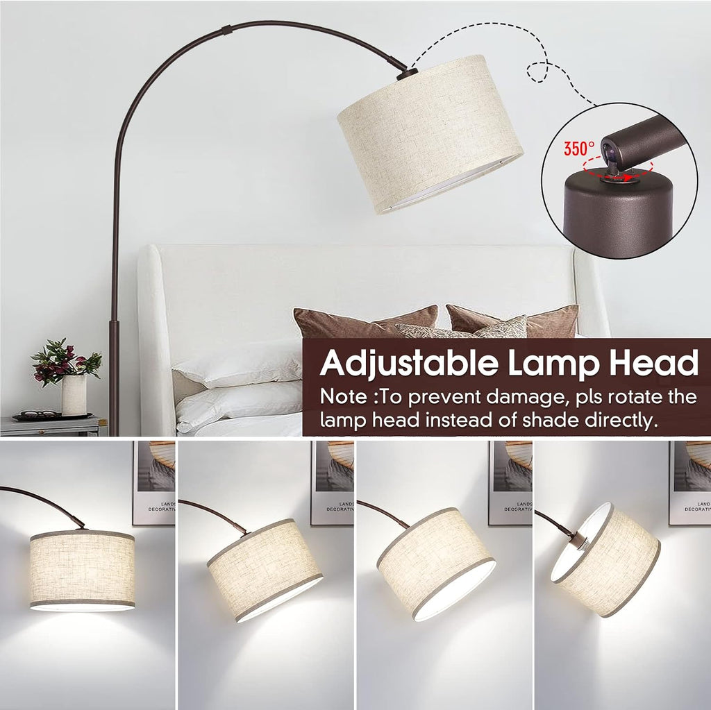 Dimmable Arc Floor Lamp, Floor Lamps for Bedroom, Farmhouse Standing Lamp with Adjustable Hanging Shade, Brown Tall Pole Lamp, Mid…