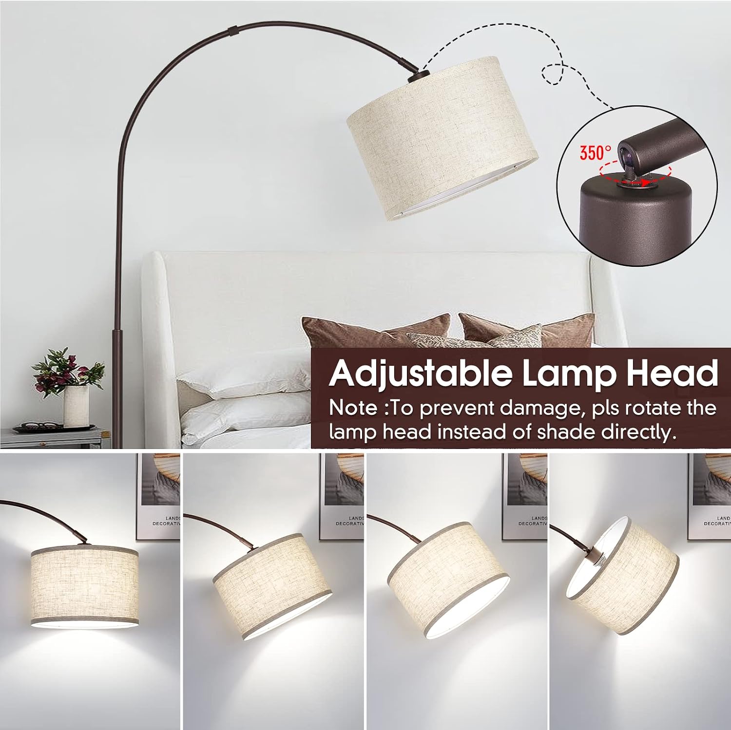 Dimmable Arc Floor Lamp, Floor Lamps for Bedroom, Farmhouse Standing Lamp with Adjustable Hanging Shade, Brown Tall Pole Lamp, Mid…