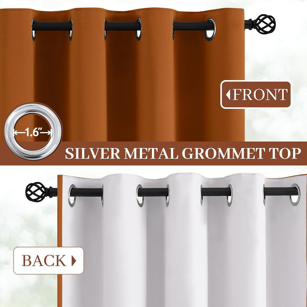 Yakamok Room Darkening 100% Blackout Curtains Grommet Window Treatments with 2 Thick Layers-Burnt Orange Thermal Insulated Drapes Set of 2…
