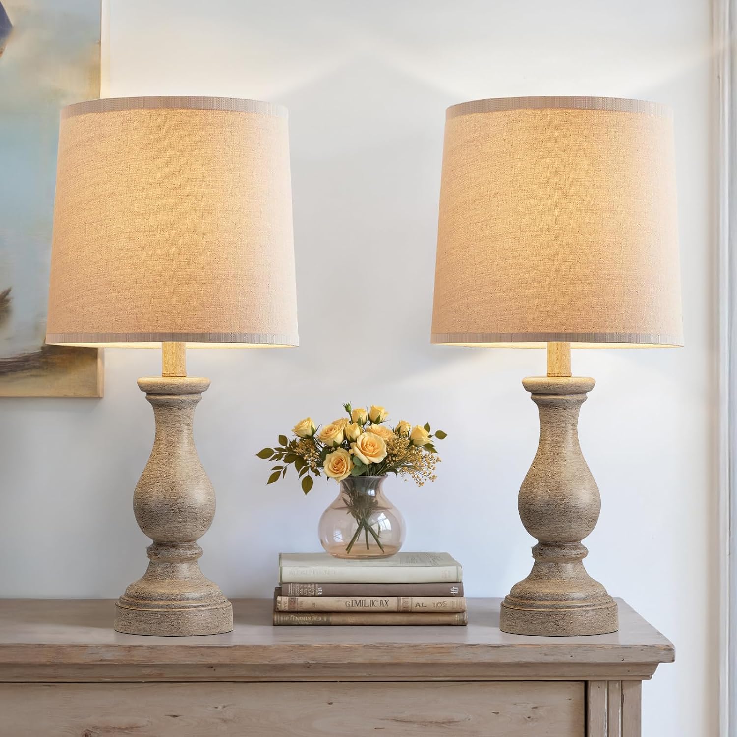 Seealle Farmhouse Table Lamps Set of 2 - Rustic Lamp for Bedroom Living Room, 22" Boho Bedside Lamps for Night Stands End Table Office…