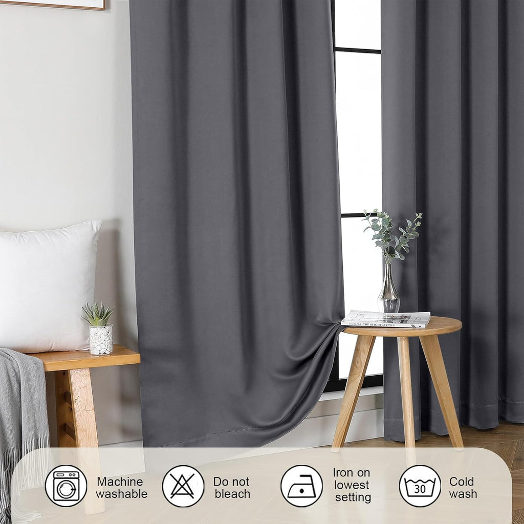 Gwine Charcoal Grey Blackout Curtains for Bedroom 84 inches Long 2 Panels Set, Solid Noise Reducing Thermal Insulated Blackout Curtains…