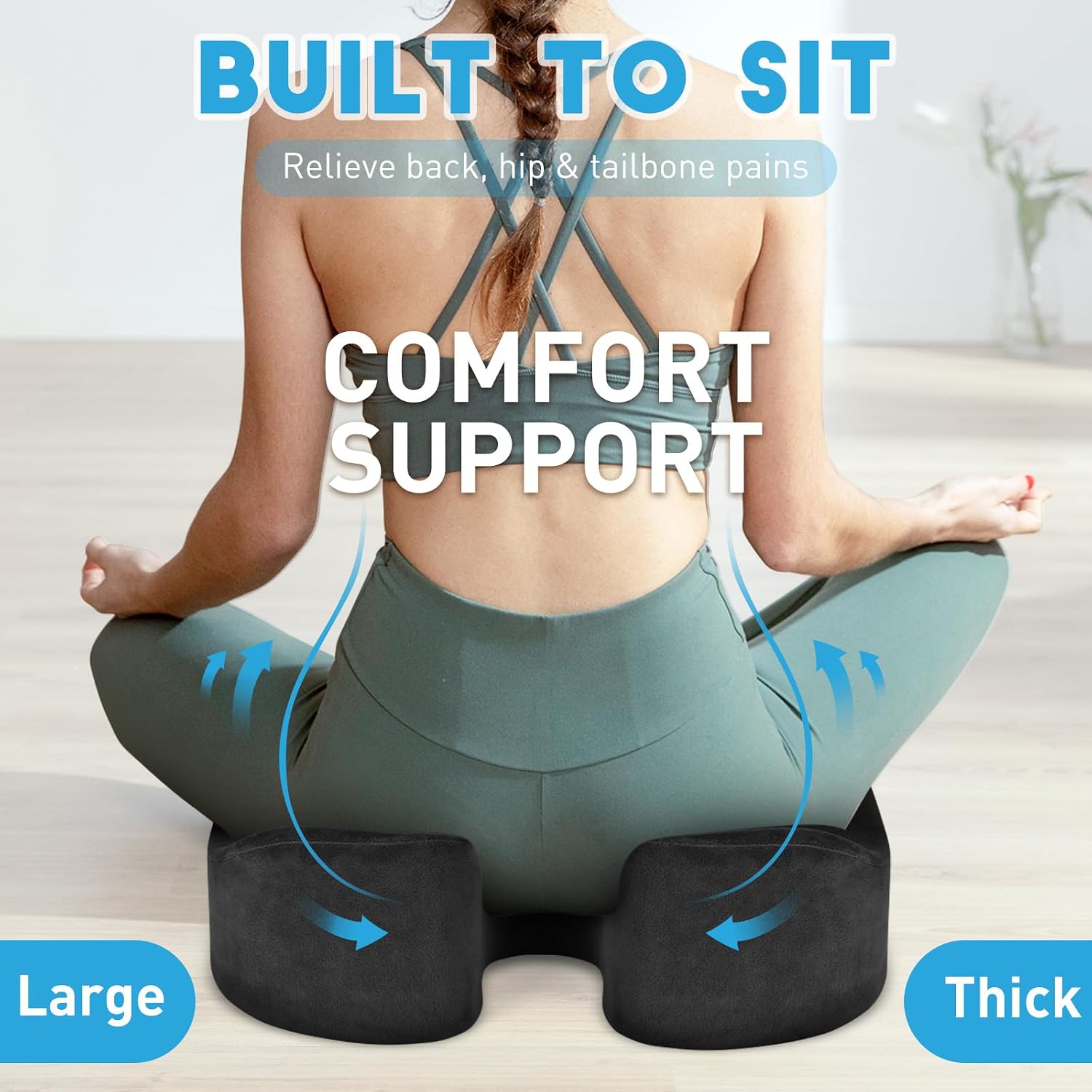 BlissTrends Seat Cushion,5.2in Thick Memory Foam Cushions for Office Chair, Car Seat, Airplane, Relieving Pressure Tailbone Sciatica Back P…