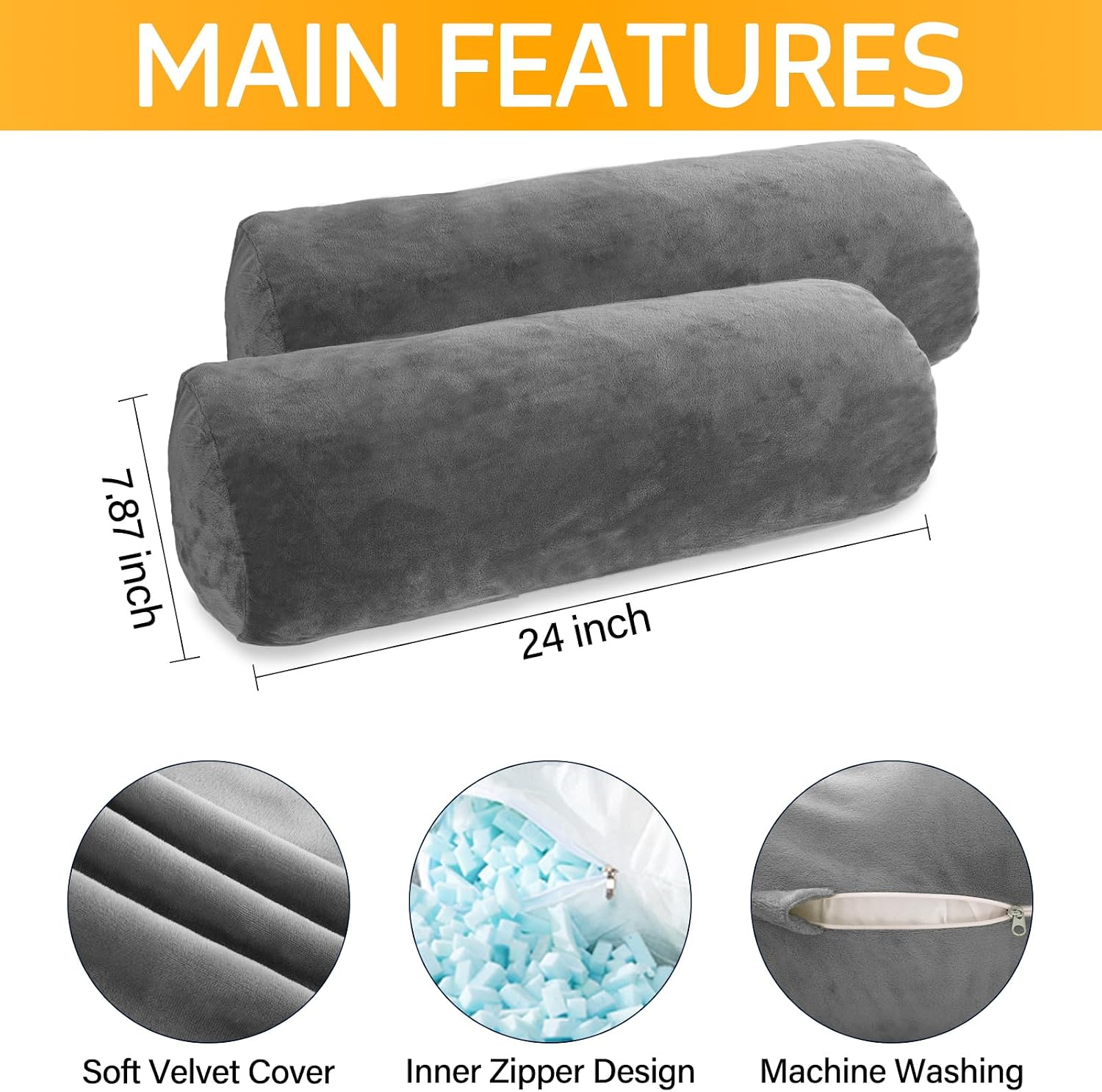 1Middleone 1 MIDDLE ONE Body Pillow, Memory Foam Body Pillows for Adults Sleeping, Decorative Bolster Pillow for Bed & Couch, Long Cylinder…