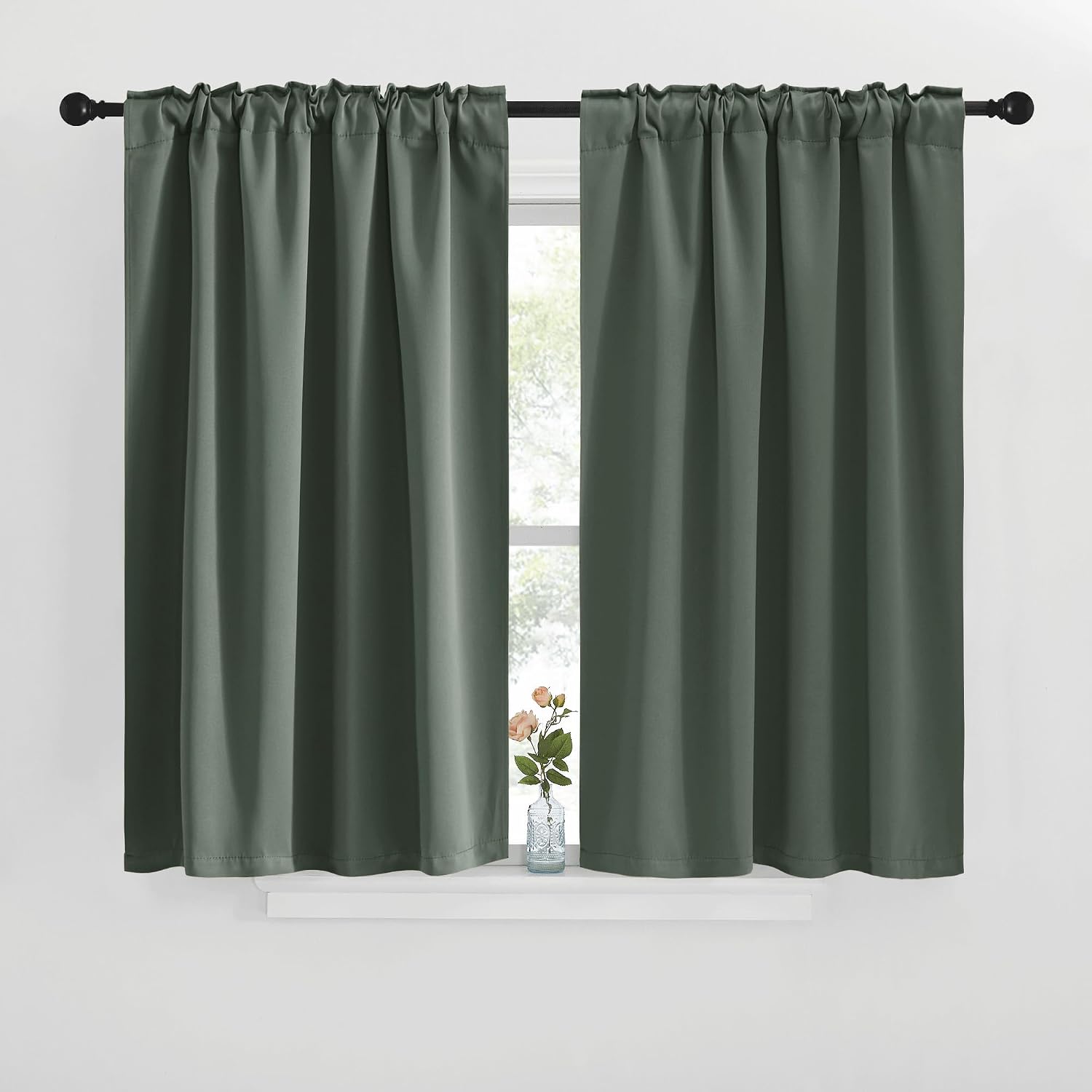 NICETOWN Short Curtains for Kitchen Window - (Dark Mallard Color) W42 x L40, Double Panels, Home Decoration Light Blocking Thermal…