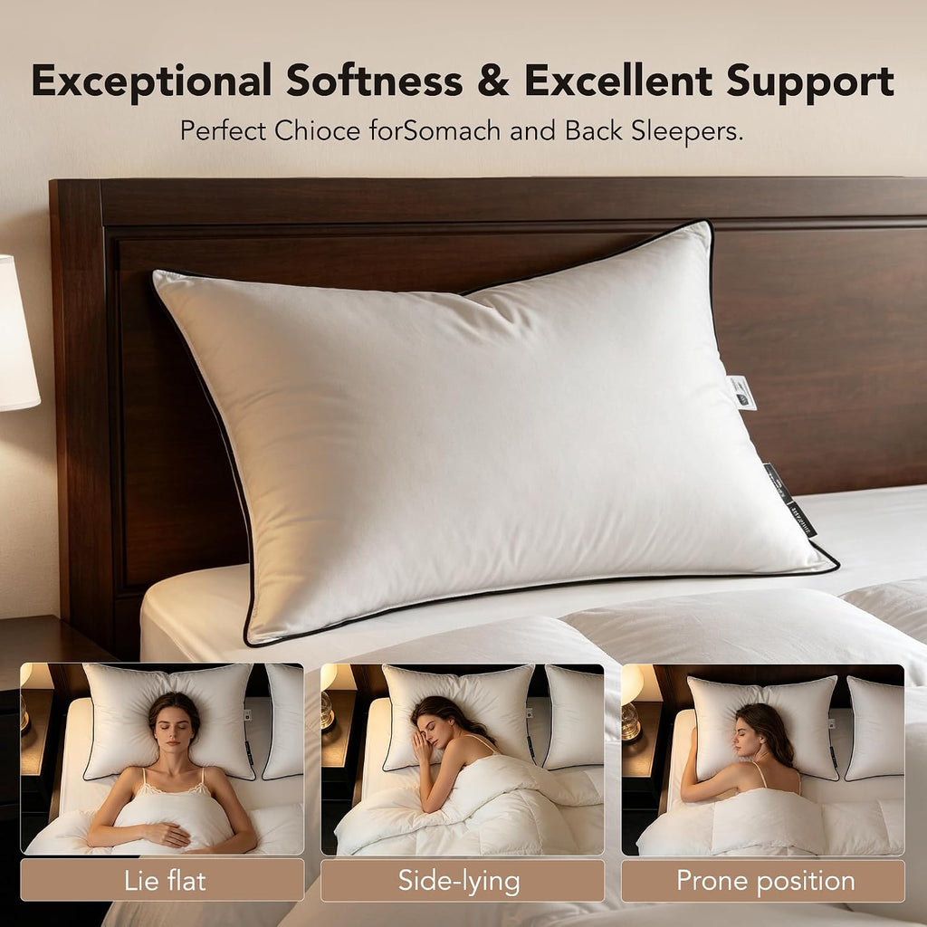 Down Bed Pillows, White Duck Down Feather Filled Pillow Inserts, Luxurious Soft Hotel Bed Pillow for Sleeping with Breathable Cotton…